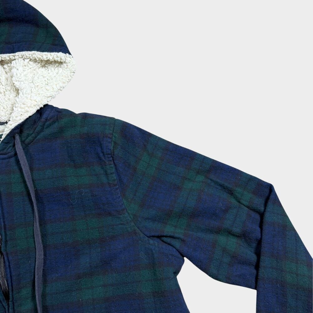 L.L. Bean Sherpa Lined Plaid Hoodie Jacket Men’s S Small Green Watch Flannel Zip - Picture 3 of 10
